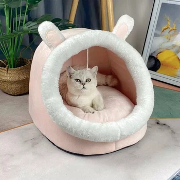 Cat Bed House Kennel Nest Round Pets Sleeping Cave Kitten Beds Pet Basket Cozy Kitten Lounger Cushion Cat House Tent Dog Houses 4