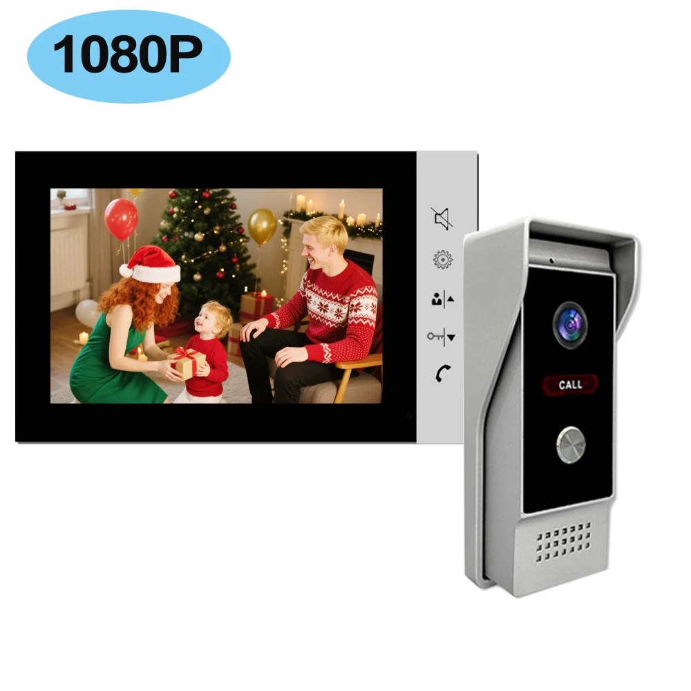 1080P HD 7 Inch Wired Color Video Door Intercom System for Home Security Door Phone Doorbell with Camera IR Night Vision Unlock - 3