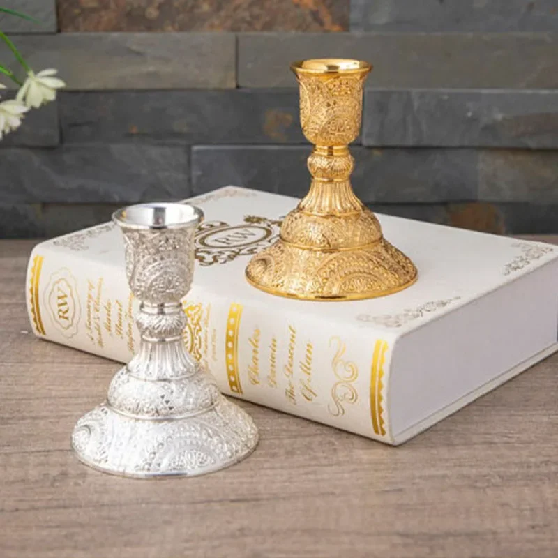 Candle Holders 2pc European Style Metal Candlestick Candles Holders Gold Silver Wedding Ramadan Eid Religion Decorations Home