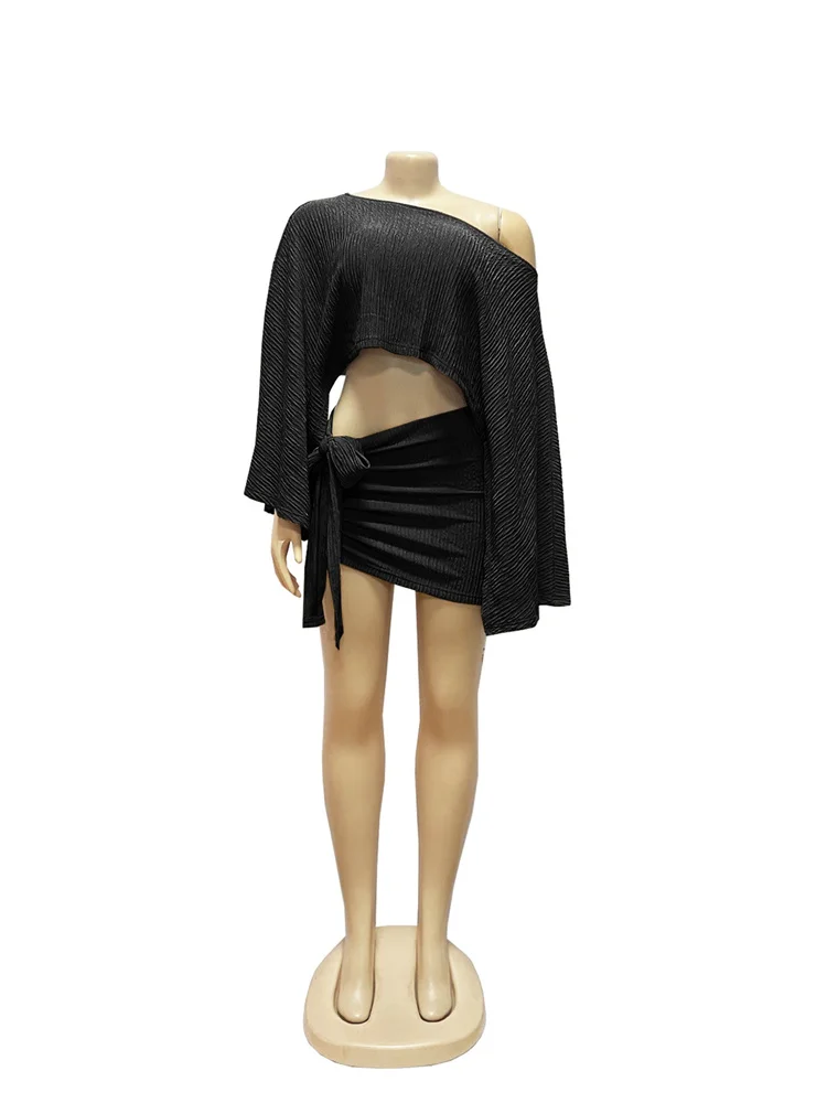 Wmstar Two Piece Sets Women Wholesale Shorts New in Summer Seaside Vacation Style  Slant Neck Off Shoulder Top Matching Suit