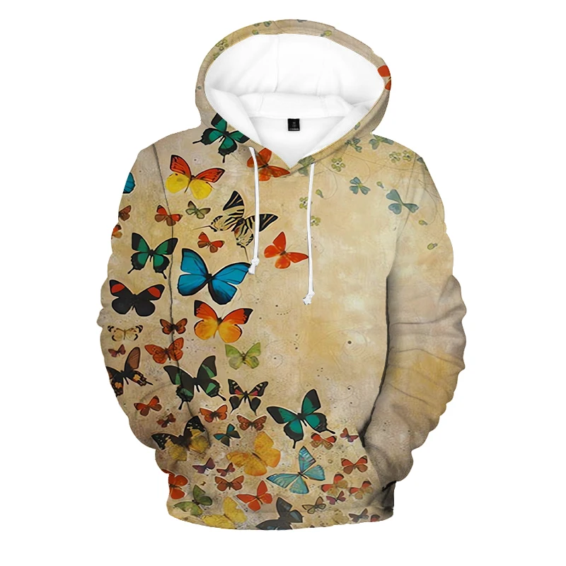 

Temperament Khaki Hoodie For Men and Women Spring Autumn Leisure Sweater 3D Butterfly Pattern Long Sleeve Sweatshirt Hip Hop Top