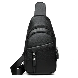 Men's Genuine Leather Crossbody Bag - Fashionable Black Chest Pack for Casual and Business Use (1)