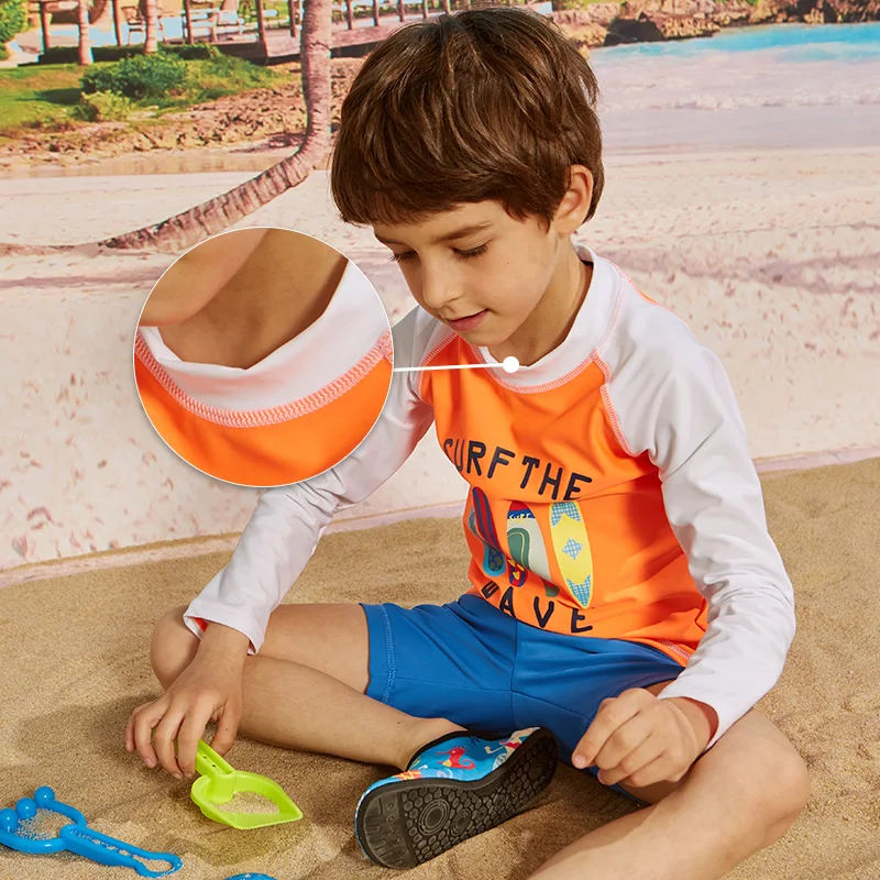 Long Sleeve Rashguard Boys Kids Swimwear Sun Shirts UPF 50+ Swimsuit Children Swim Rash Guard Beach Wear