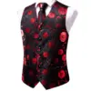 Hi-Tie Black Red Floral Silk Mens Vest Tie Set Jacquard Waistcoat Sleeveless Jacket Necktie Hanky Cufflinks Wedding Business XXL 3