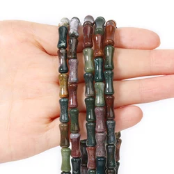 Premium Redstone Bamboo Joint Shape Natural Stone Beads - 12x5mm Loose Beads for Jewelry Making and DIY Accessories (India agate)