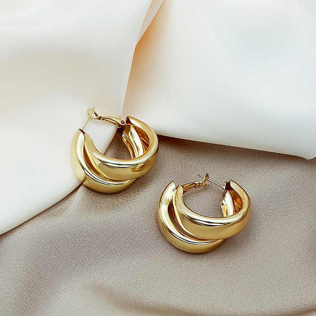 Simple Double Circle Hoop Earrings For Women Girl Gold Circle Round Minimalist Earrings  2022 NEW Party Jewelry Gift