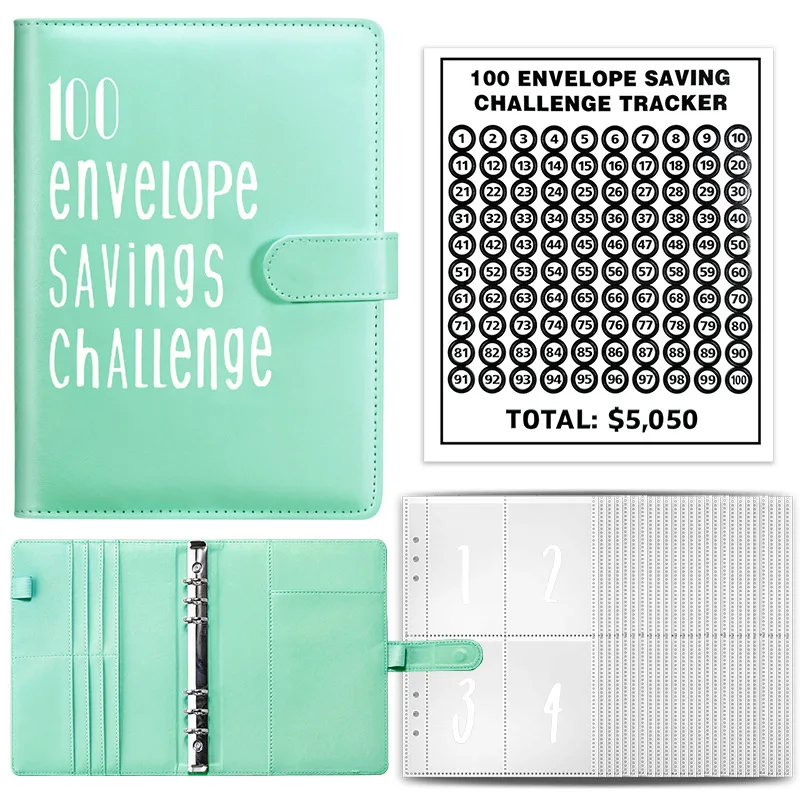 Spar-Challenge Loseblatt-Ordner Budget-Planer mit Geldumschlägen Geldorganisationssystem 100-Umschlag-Challenge-Ordner – Detail 7