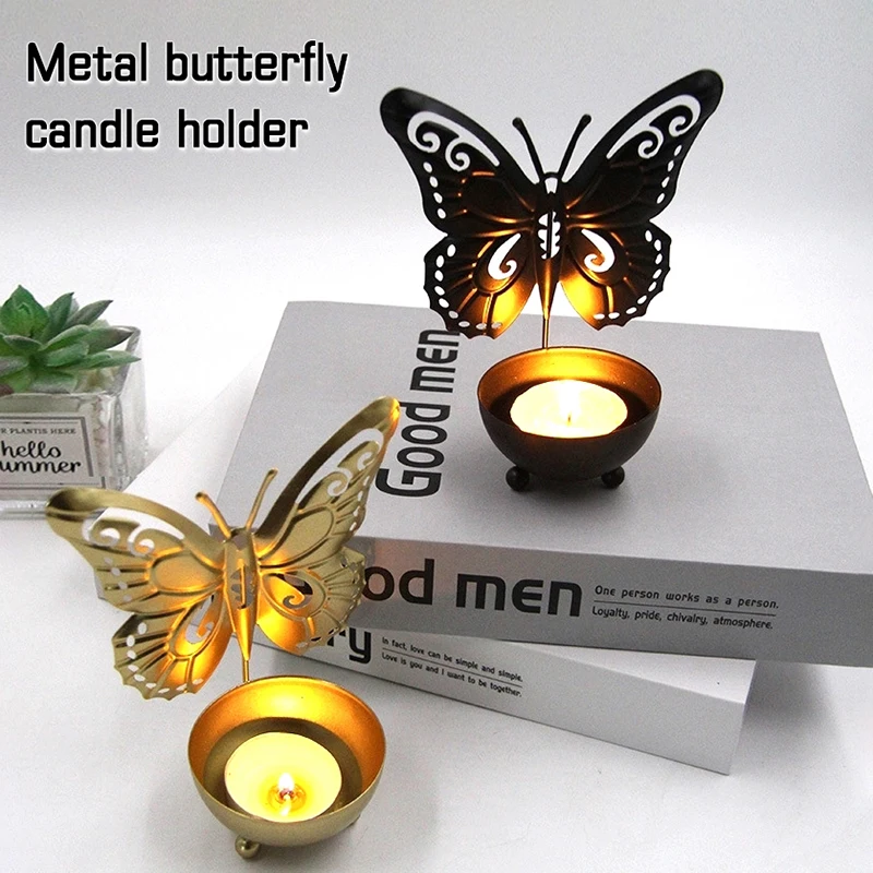 

Iron Art Butterfly Candle Holder Metal Candlestick Desktop Ornaments Scented Candle Heat Resistant Crafts Home Living Room Decor