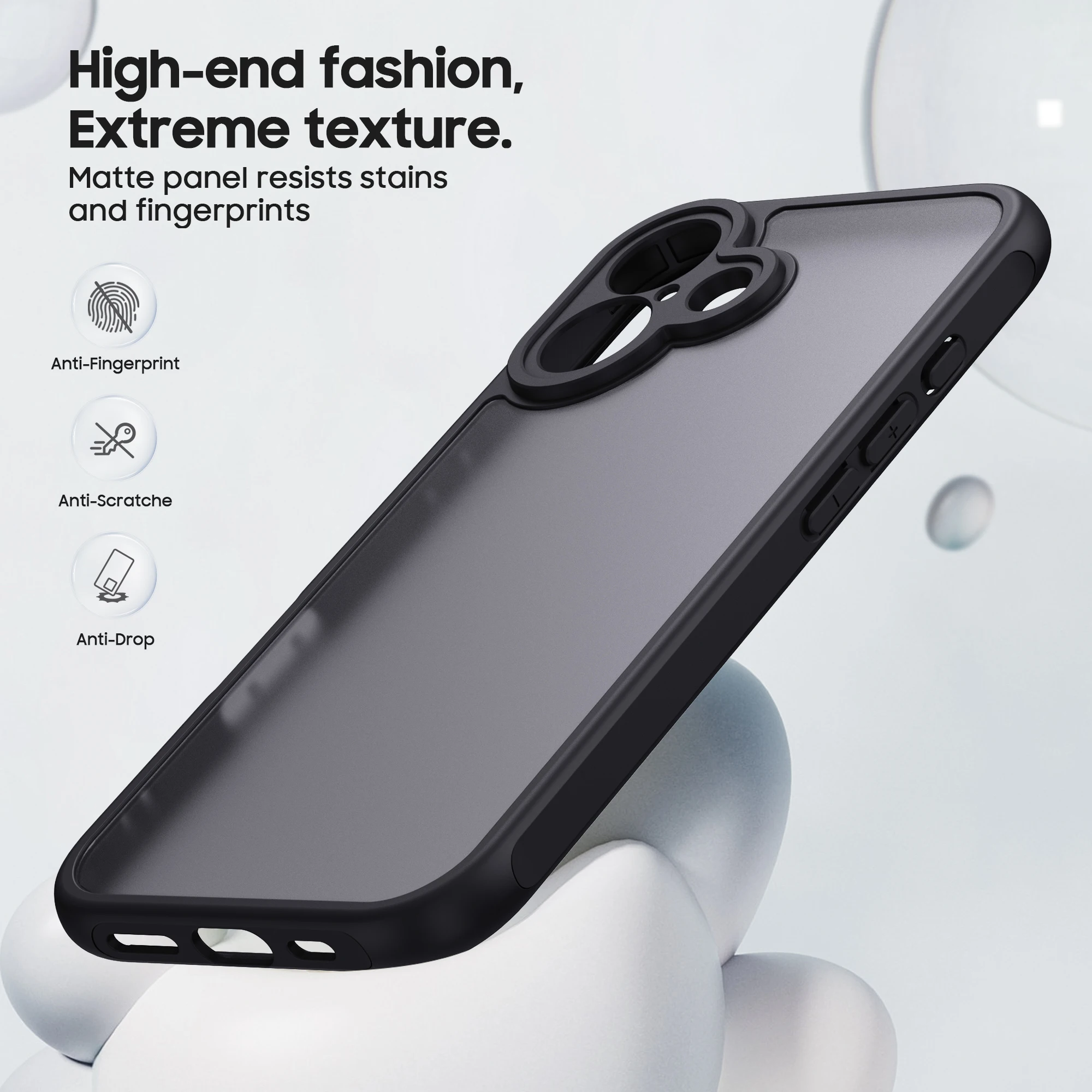 Sleek Matte Translucent Phone Case with Black Clear Back Cover