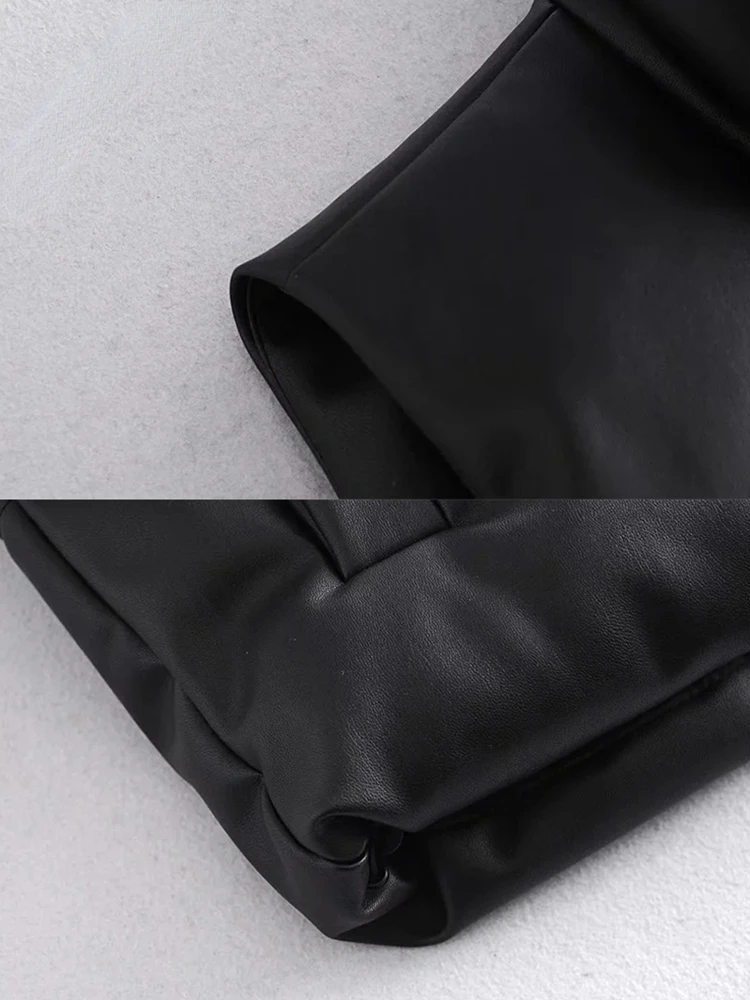 JU PAO PAO PU Leather Coat Women Black Stand Collar Vests Women Fashion Zipper Elegant Autumn Winter Short Vests Female Ladies