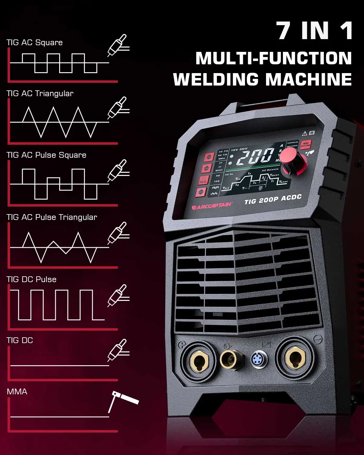 ARCCAPTAIN TIG AC DC Welder 7 in 1 Dual 110V 220V 20-200A HF TIG Square Triangulaer MMA Stick IGBT Inverter Welding Machine 2