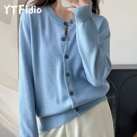 YTFidio 100% coton femmes col rond solide Cardigan de luxe vêtements de créateur femme pull femme hauts 386 6