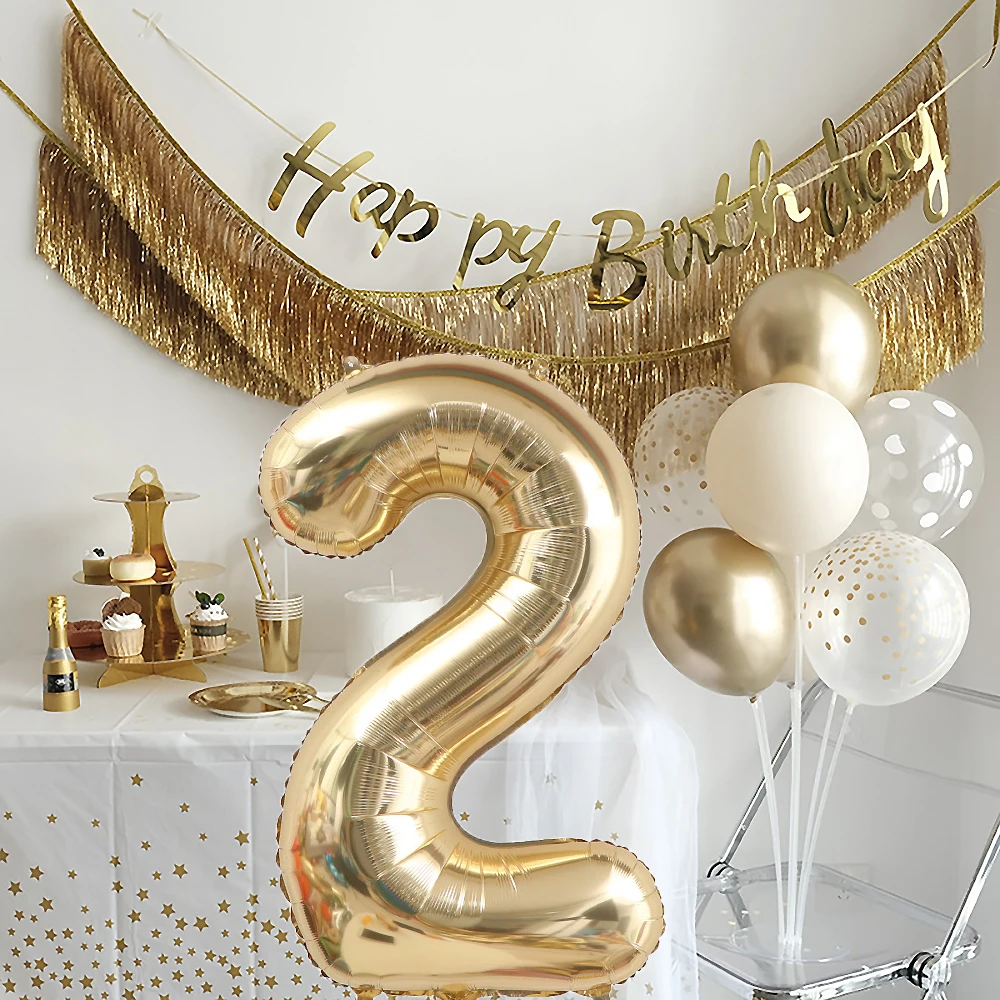 

Big Size White Gold Number Balloon Light Gold Digital Foil Balloons for Kids Adult Birthday Party Wedding Anniversary Decoration