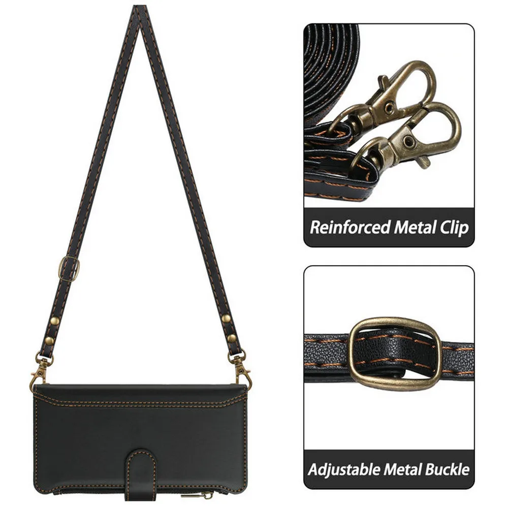 Luxurious Crossbody 9-Card Zipper Leather Wallet Case