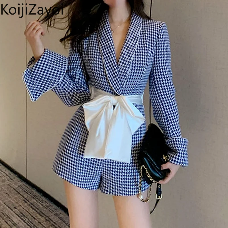

Koijizayoi Elegant Women Plaid Jumpsuit Fashion Lady Spring Autumn Bow Bodysuit Chic Korean All Match Outer Wear Playsuit 2022