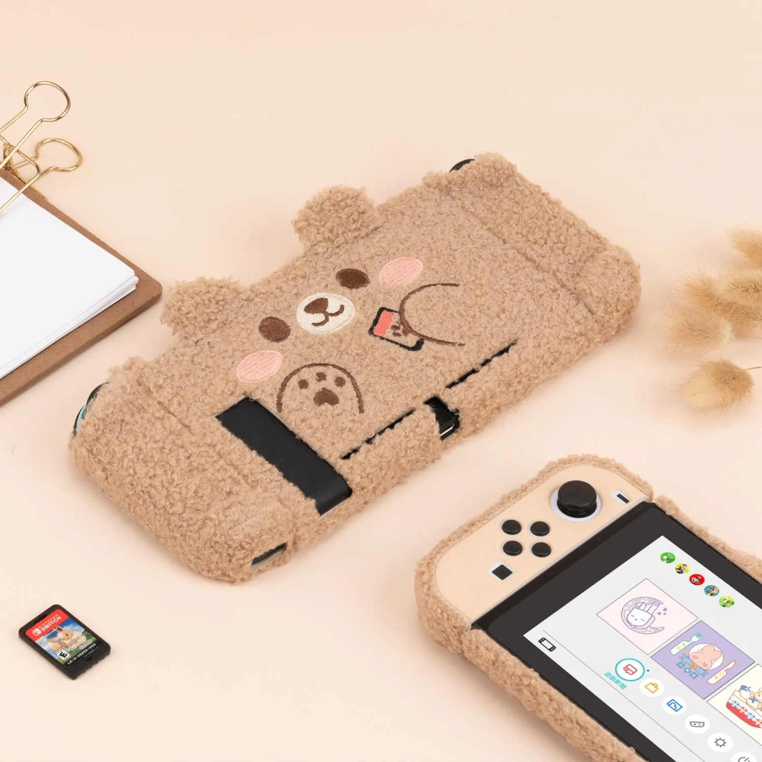 Geekshare-bonito Urso Rosa de Pelúcia Nintendo Switch Capa Protetora Shell Duro Split Joy-con Capa Acessórios ns - Image 3