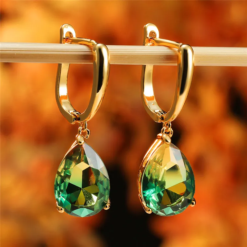 Cute Rainbow Zircon Stone Hoop Earrings For Women Female Gold Color Wedding Jewelry Gift