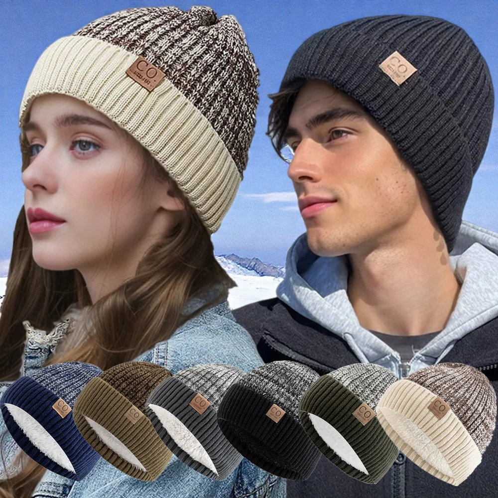 Hot Sale Featured Winter Warm Hats Fleece Lined  Color Mixing Beanie Cap For Men & Women Outdoor Classic Chic Knit Hat