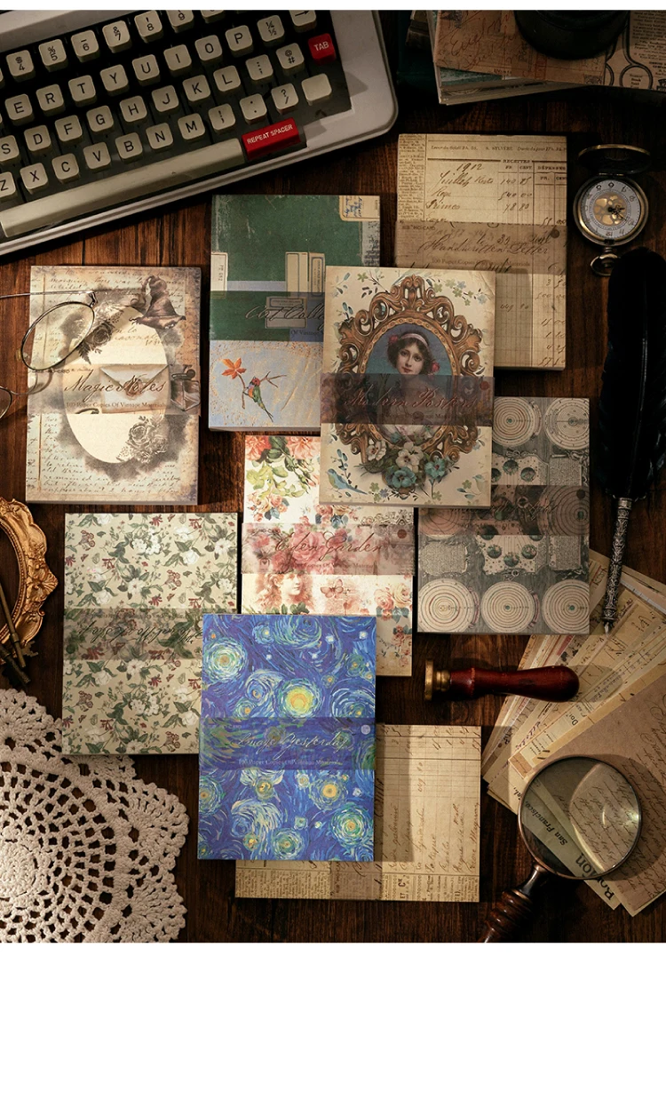 Mr. Paper 8 Style 100pcs/book Vintage Message Material Paper Creative Flower Character Hand Account Decorative Memo Pad