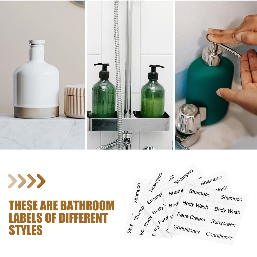 12Pcs Self Adhesive Bathroom Labels Stickers Toiletries Tags Shower Gel Shampoo Skincare Bottle Labels Universal
