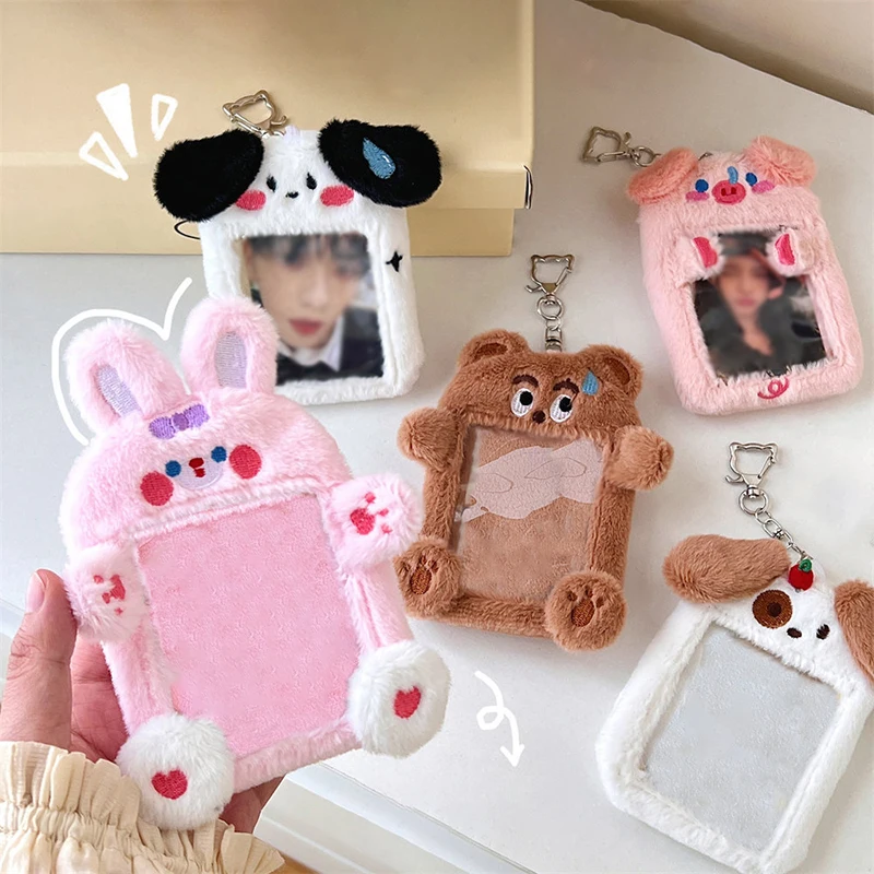 Ins Kawaii Plush Cartoon Animal Card Holder Cute ID Business Card Cover Photo Organizer Decorative Bag Korean Stationery Office