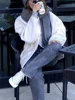 Woman Fashion Loose Gray Warm Baseball Jacket 2024 Autumn Casual Oversized Bomber Jacket Girls Vintage Thick Warm Outwear 3