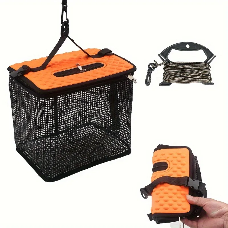 Floating Fish Basket Foldable Fishing Holder Minnow Bucket Portable Collapsible Mesh Fishing Bait fishing bag,fishing bucket