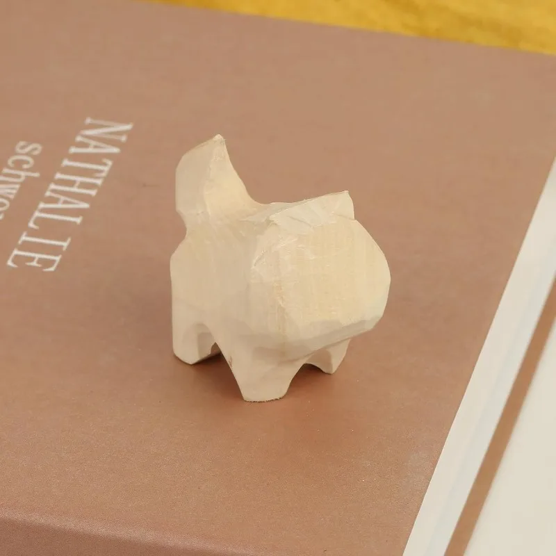 1.4 Inch Carved Natural Wood Color Dog Figurine-Unique DIY Handmade Art Carving for Home Decoration Collectible Pet Themed Item