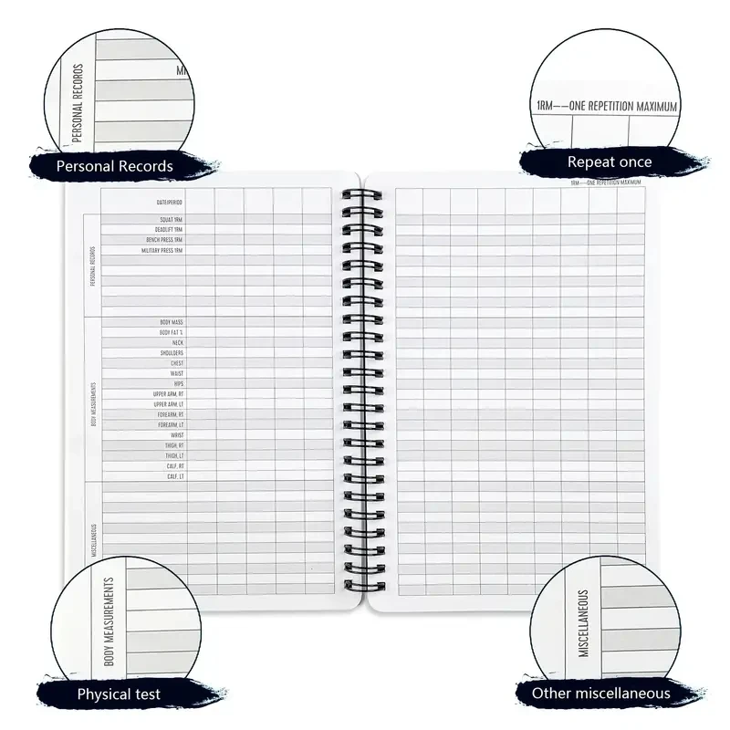 A5 코일 북, 피트니스 목표 달성, 훈련 계획 노트 북, 무게추 감소, 보디 빌딩, 체육관에 적합