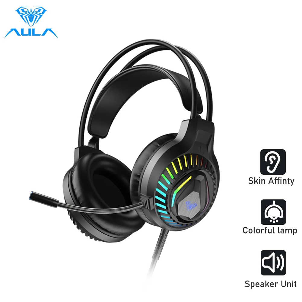 AULAS605RGBGamingHeadsetBassStereoPCGamerOverEarHeadphones