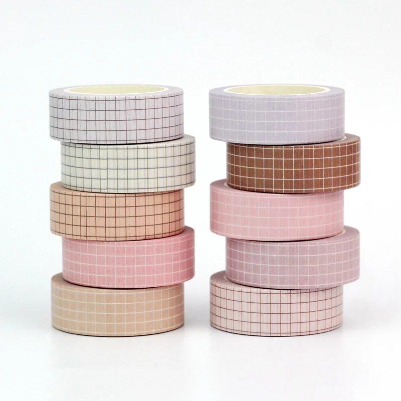 Washi Tape Set pour journal intime, Scrapbooking Masking Tape, Papeterie, Décor mignon, Plus de couleurs pastel, Grille et document pur, Nouveau, 1PC, 10M