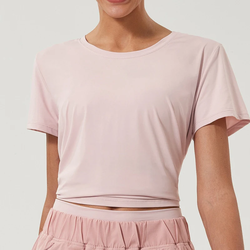Women Short Sleeve Sports Running T-Shirt Fashion Round Neck Split Hem Soft Gym Yoga Shirt Female Breathable Workout Blouse sports t shirt yoga top yoga shirt sports shirt