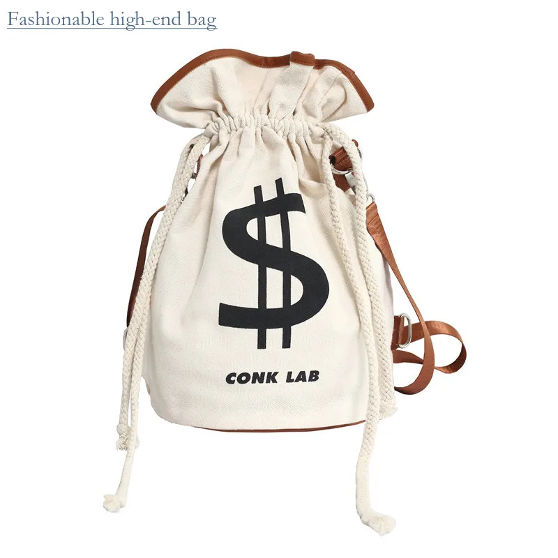 

2024 New Women Men Multi Canvas Bag Men and Women Single Shoulder Crossbody Trendy Personalized Drawstring Mouth Casual Bucket