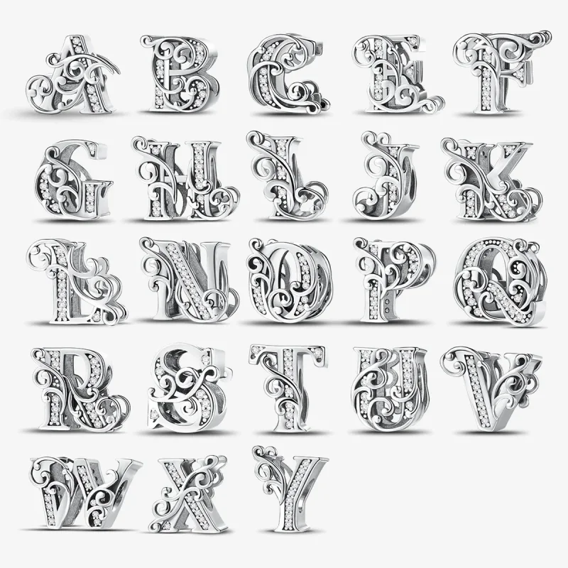 Elegant 925 Sterling Silver English Letter Charm Beads - High-Quality Fine Jewelry Gift