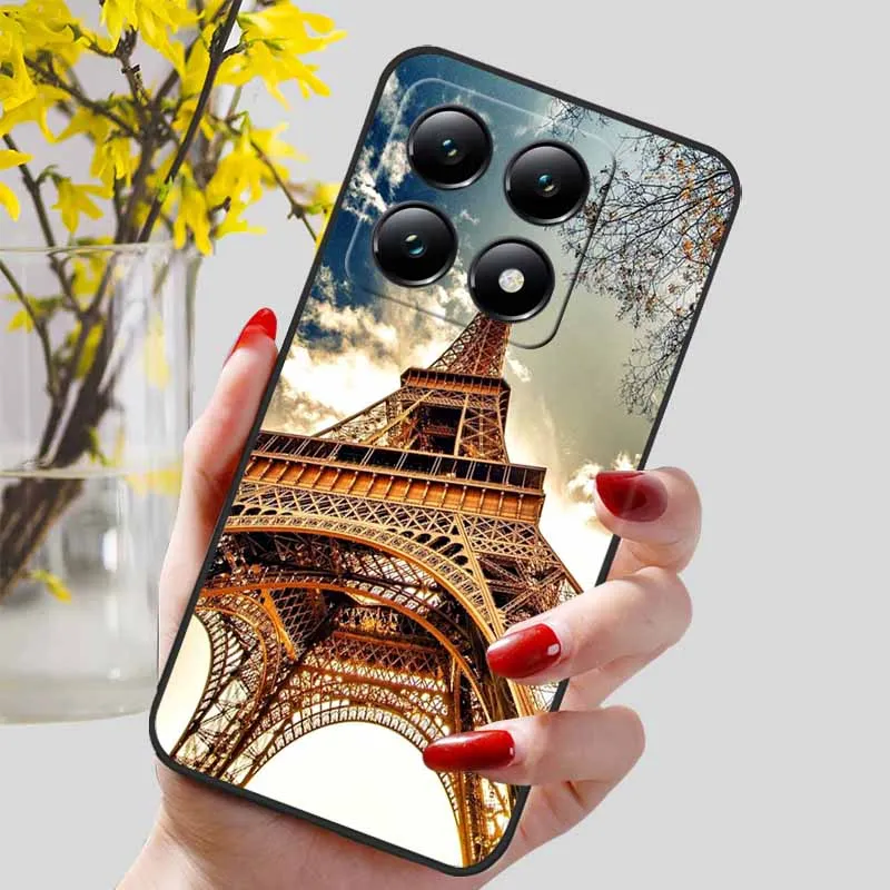 Floral Print Soft TPU Silicone Phone Cover with Black Bumpers
