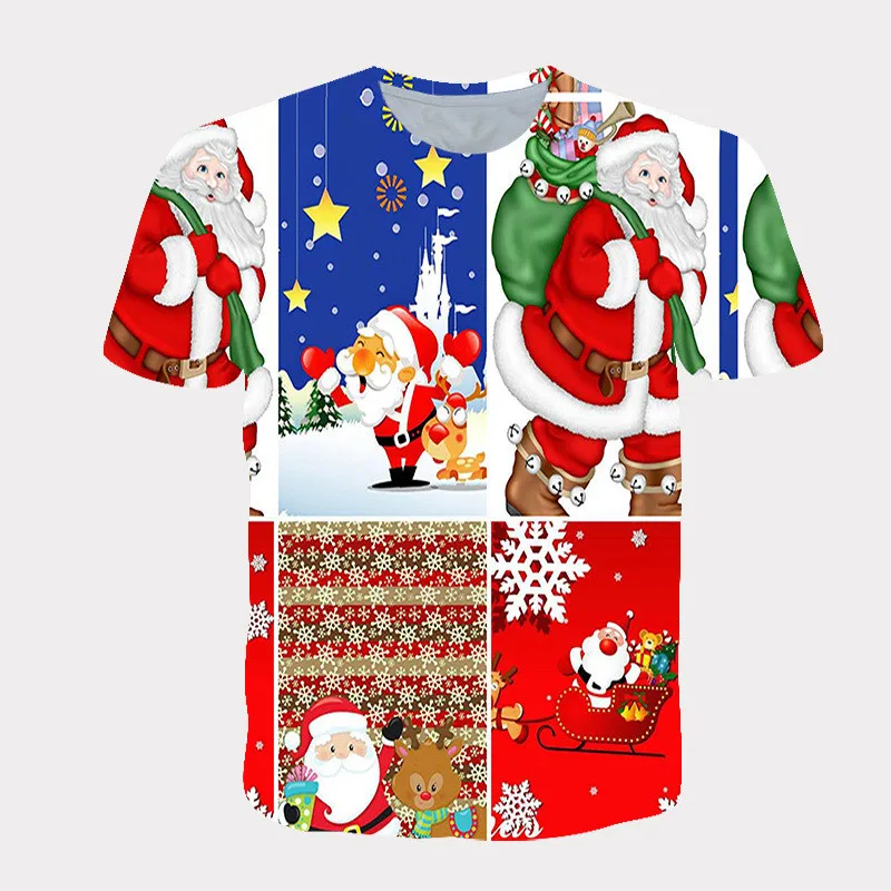 

Happy New Year Men's and Women's T-shirts Christmas Carnival Trend Hip Hop 3D Printed T-shirt Crewneck Casual Short-sleeved Top