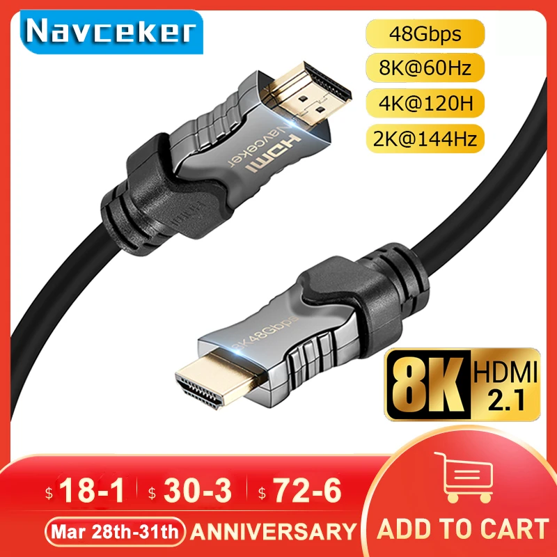 Cable HDMI 2.1 - 8K @60hz 4K @120hz 48Gbps 24k - 2 m