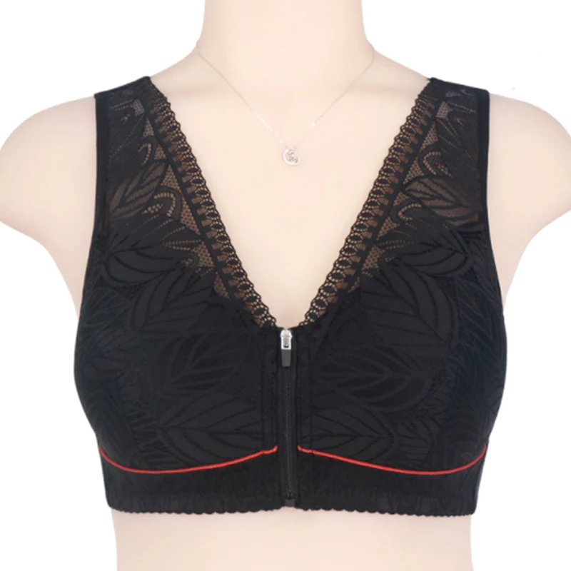 Wide Strap Vest Bra for Women Underwear Front-clasped Bra Lingerie Seniors  Seamless Cotton Tops Sleep Bralette (Color : Skin, Size : 100/44B)