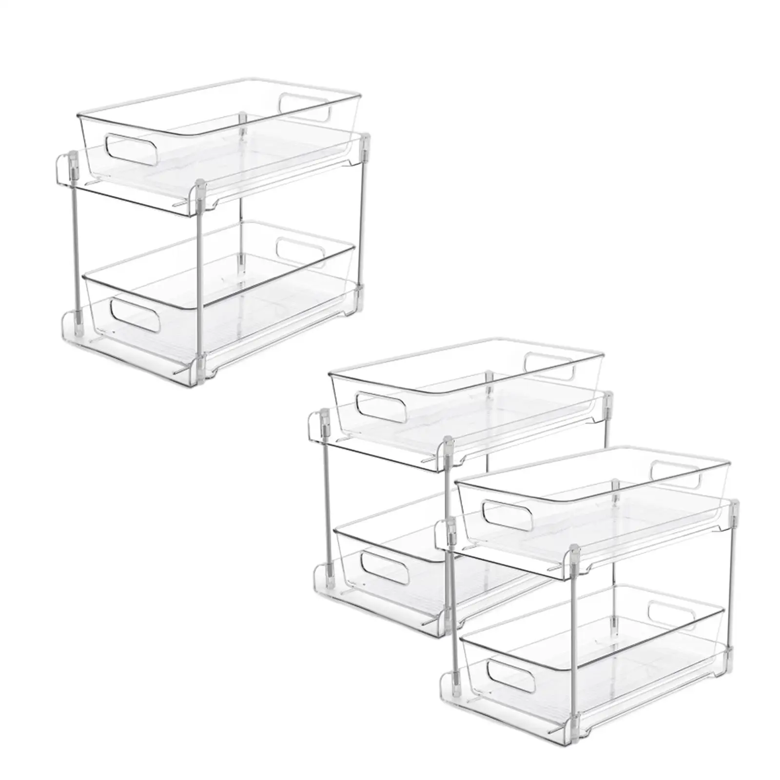 

Bathroom Organizer with Dividers 2 Tier under Sink Kitchen Fridge Organizers for Cabinet Bathroom Toiletries Countertop