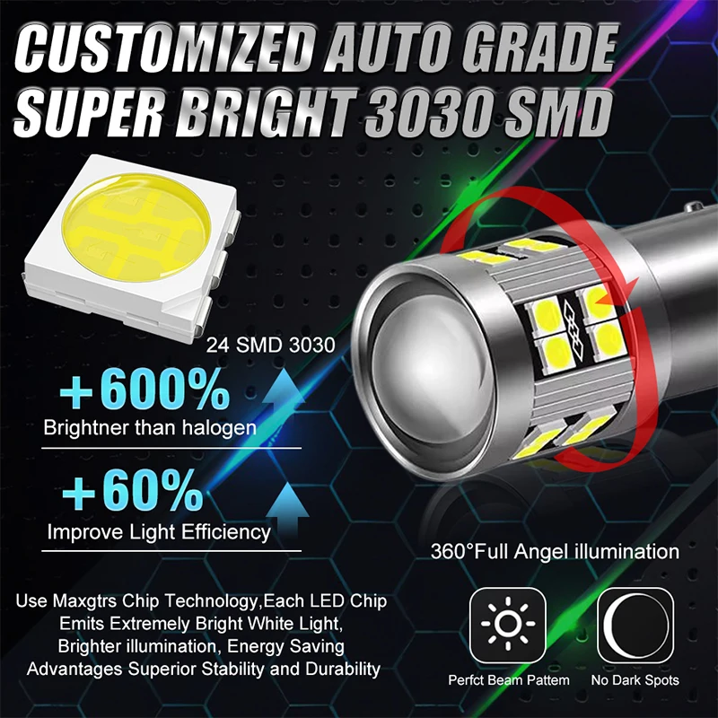CARLITEK LED Signal Bulbs 1156 1157 BA15S BAY15D, 12V 3030 24SMD 6000K 6500K White Yellow Red Canbus 2PCS Tail Brake Parking Turn - Image 2