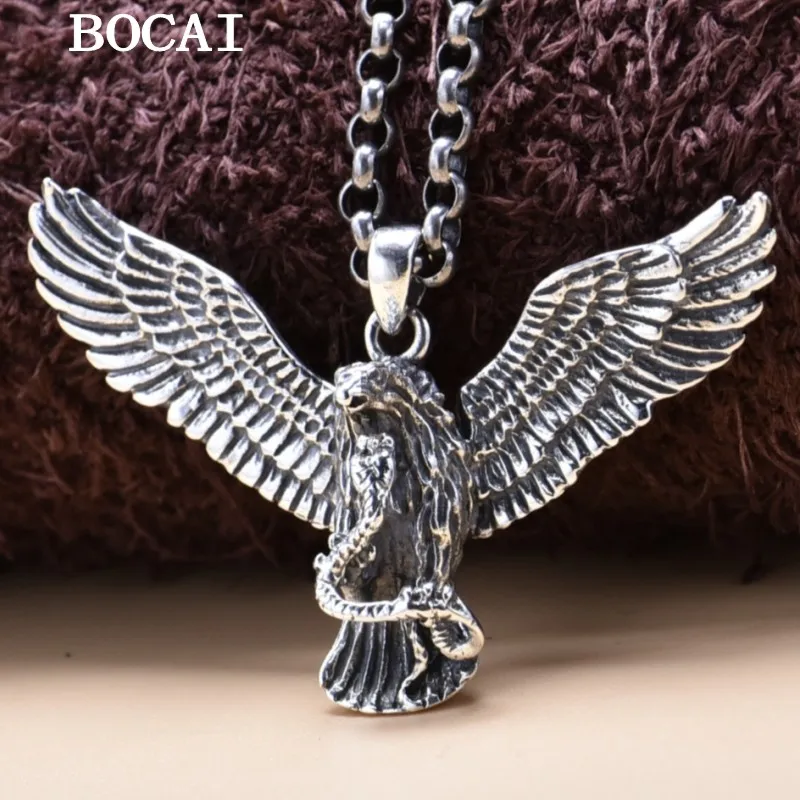 BOCAI S925 Sterling Silver Retro Domineering Punk Hip-hop Eagle Pendant Men's Gift
