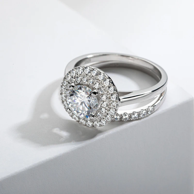 1.2 CT Moissanite Ring Sets Engagement For Women Female Classic Vintage 925 Silver Fine Jewelry