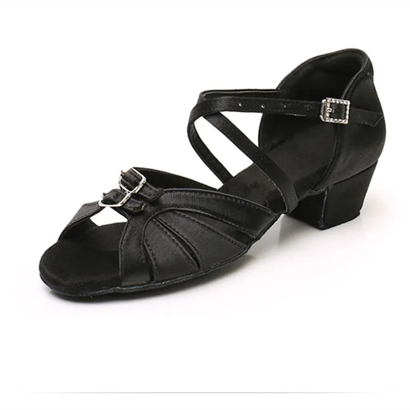 Child Dance Shoes For Girls Women Leather Satin Ballroom Latin Shoes Ladies Kids Modern Tango Dance Shoes Salsa Sandals Low Heel 5