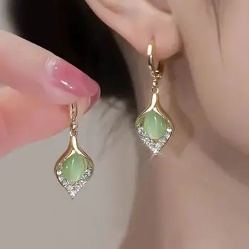 Green Cat Eye Stone Drop Earrings – Elegant Dangle Earrings for Women, Wedding & Party Jewelry Gift - GloreeWorld