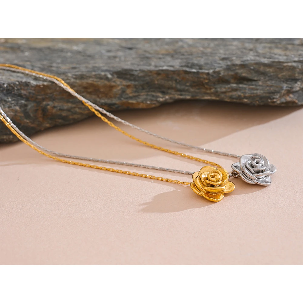 Yhpup Stainless Steel Flower Pendant Necklace Women