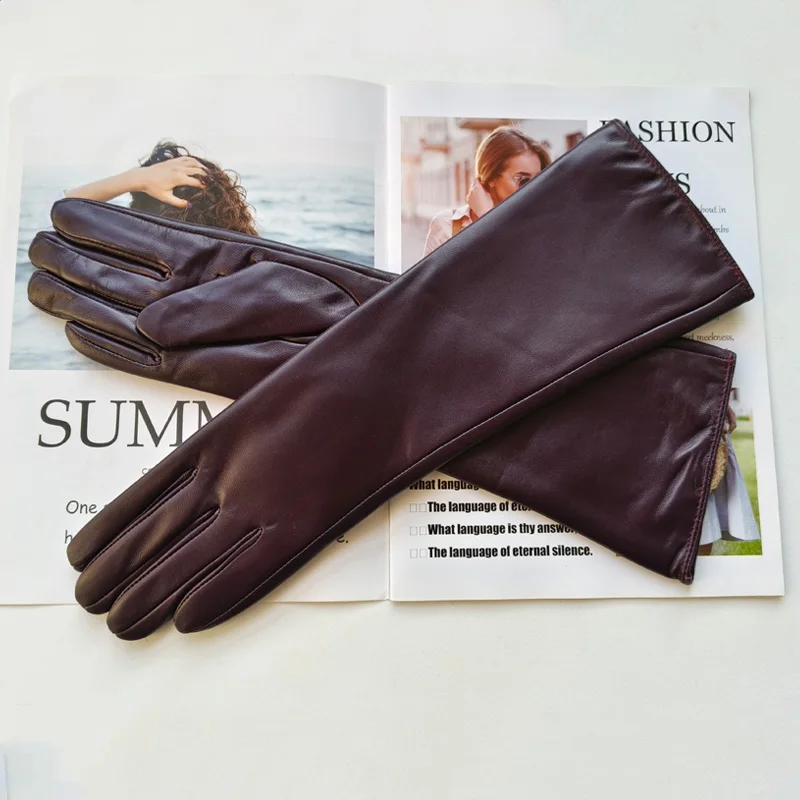 Neue lange Damen-Lammfellhandschuhe mit Plüschisolierung und winddichten Lederhandschuhen zum Autofahren – Detail 12