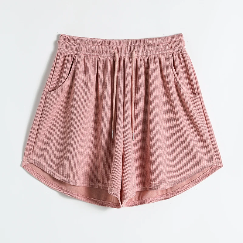 Summer Women's Elastic High Waisted Bandage Drawstring Shirring Screw Thread Solid Casual Loose Sports Trousers Sweet Shorts