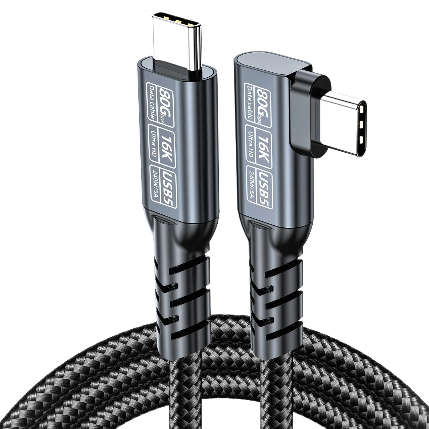 썬더볼트 5/4 90도 USB 5 타입 C to USB C 케이블 USB5/4 80Gbps 16K PD240W 고속 충전 데이터 케이블 맥북 프로 아이패드 SSD용