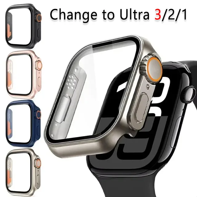 Verre + boîtier pour Apple Watch 11 10 46/42mm 9 8 7 45/41mm, protection d'écran, changement à Ultra 3/2/1 iWatch 6 5 SE 44/40mm 1