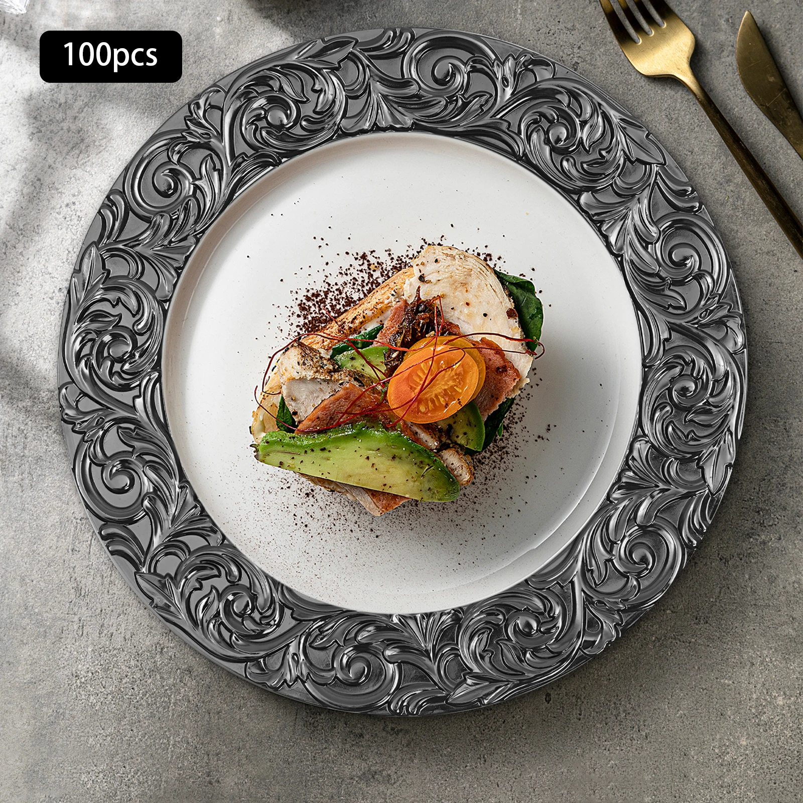 Charger Plates 100-Piece Set Round Reusable Serving Plates Wedding Banquet Party Decor Gold Black Silver Green